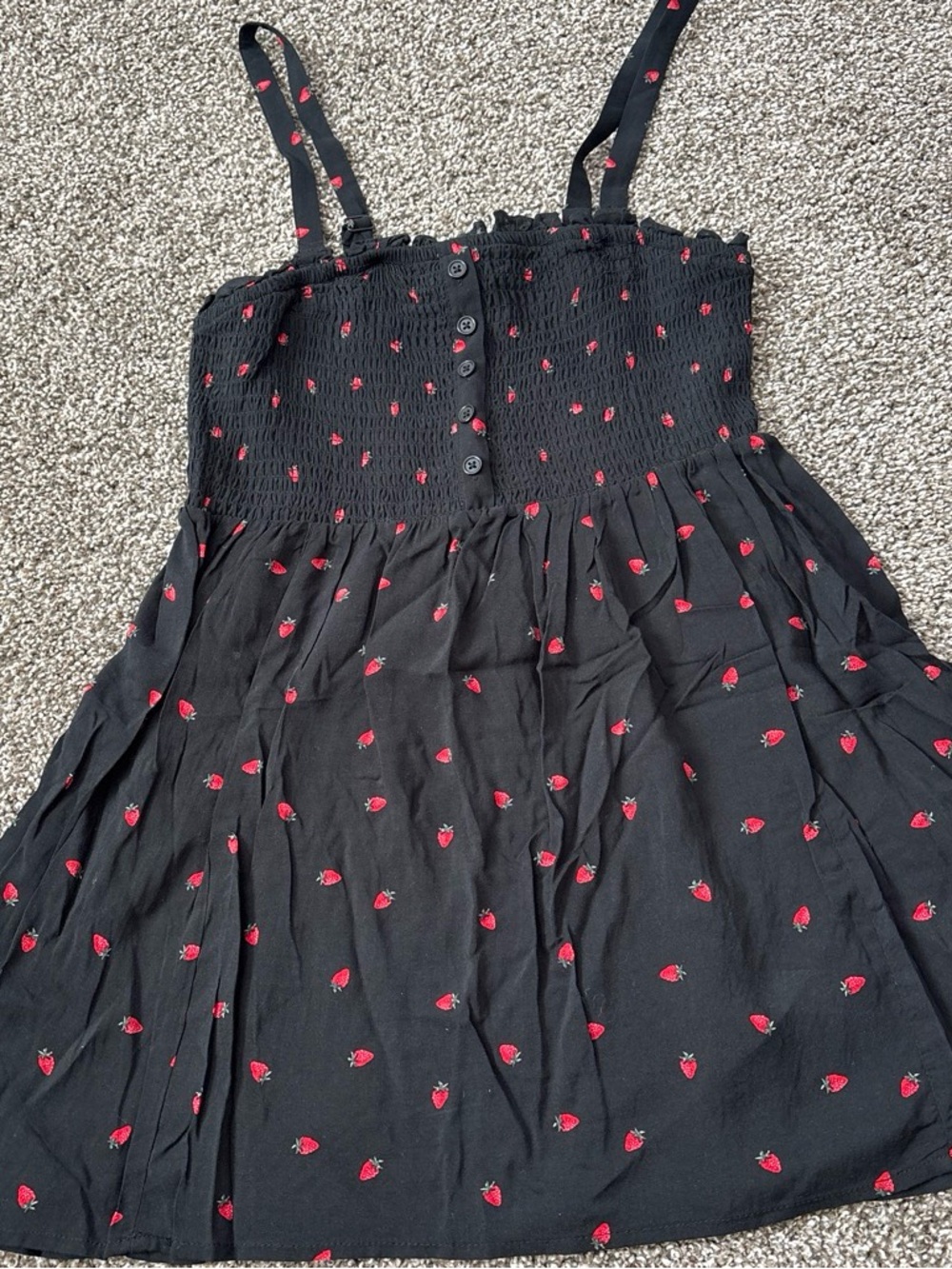 Black Spaghetti-Strap tank top with Red Strawberry Print